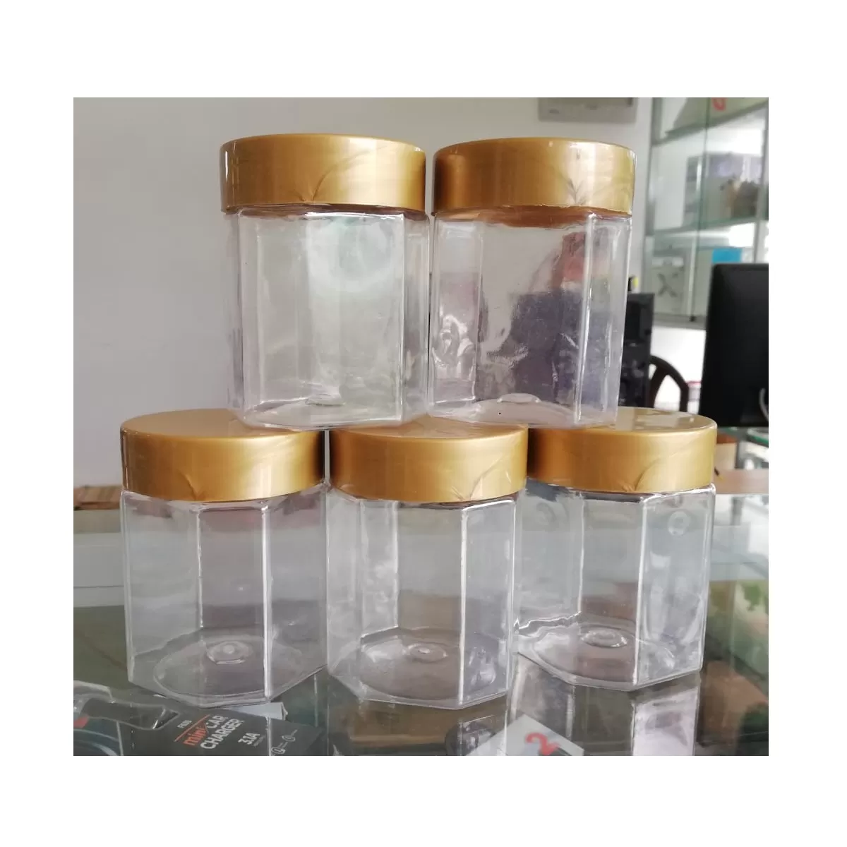 Gold 5 Pc Transparent Kitchen Spice Containers - image 3
