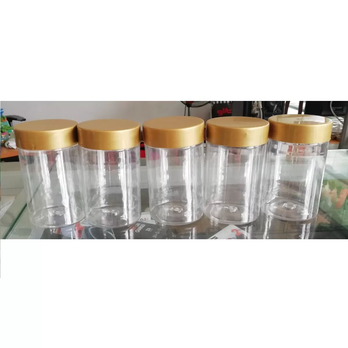 Generic Spice Containers 5 Pc Gold Transparent with Lid - image 2