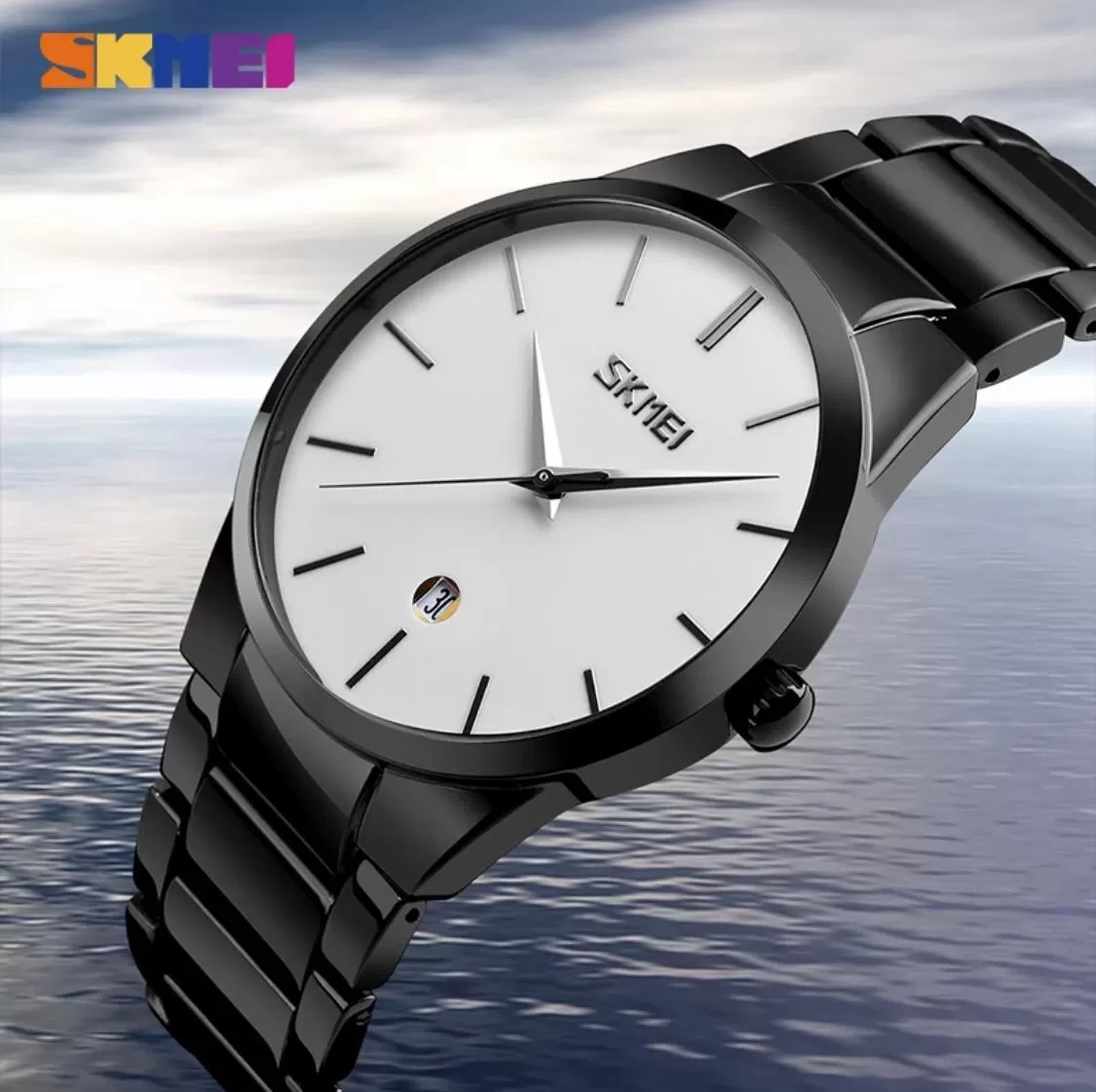 SKMEI Boys Gents Men Fashionable Stainless Steel Date Watch - image 1