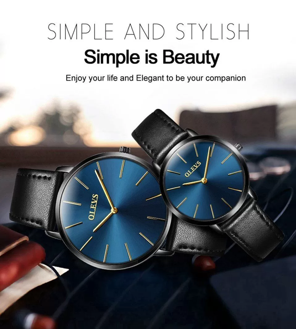 OLEVS Black Gents Fashion Leather Strap Wrist Watch - image 4