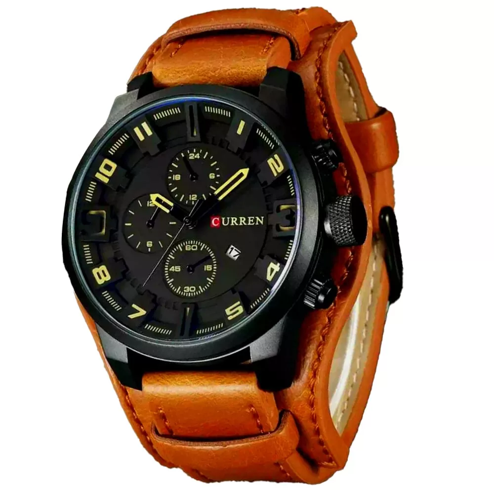 Curren Analog Movement Fashionable Leather Watch - image 3