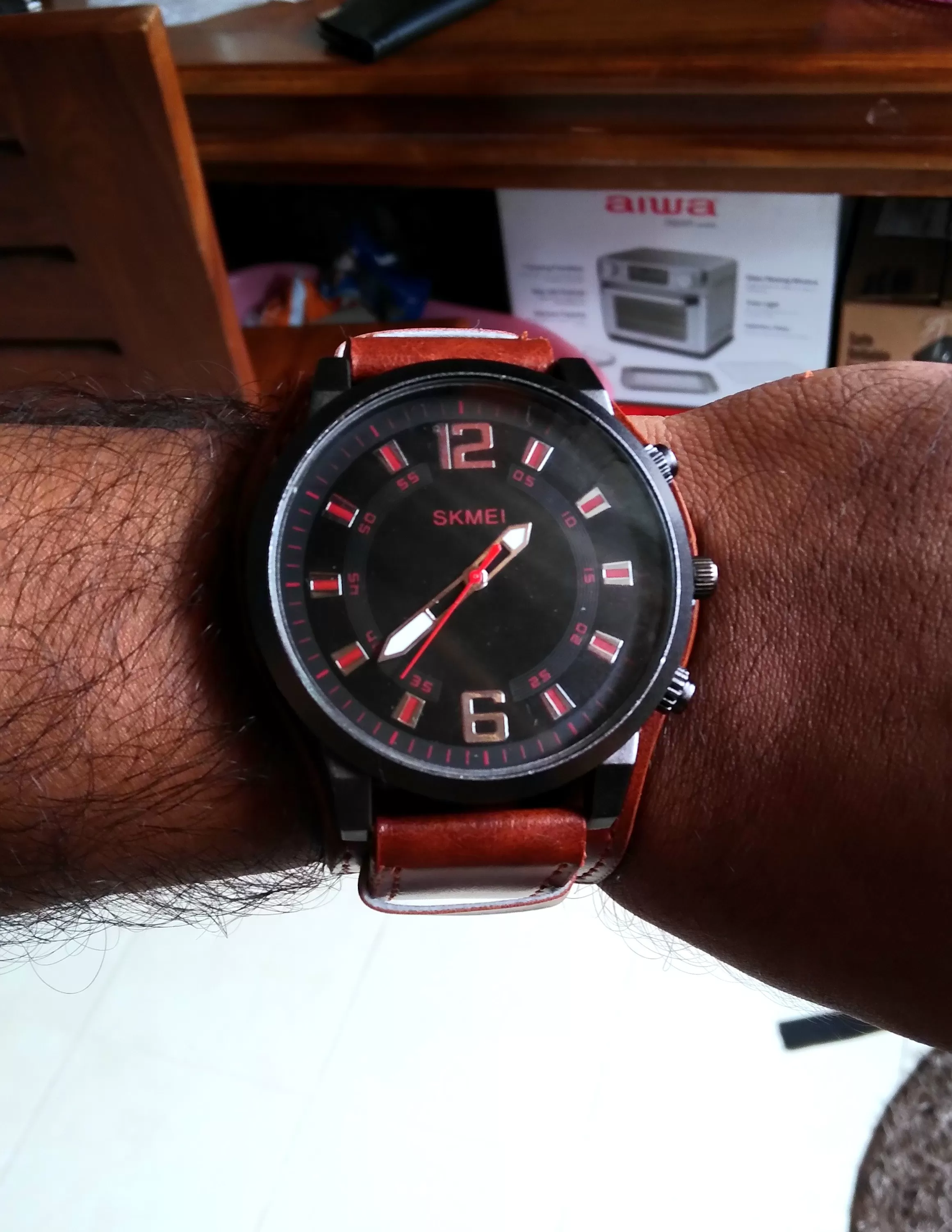 SKMEI Gents Leather Stripe Elegant Wrist Watch - image 2
