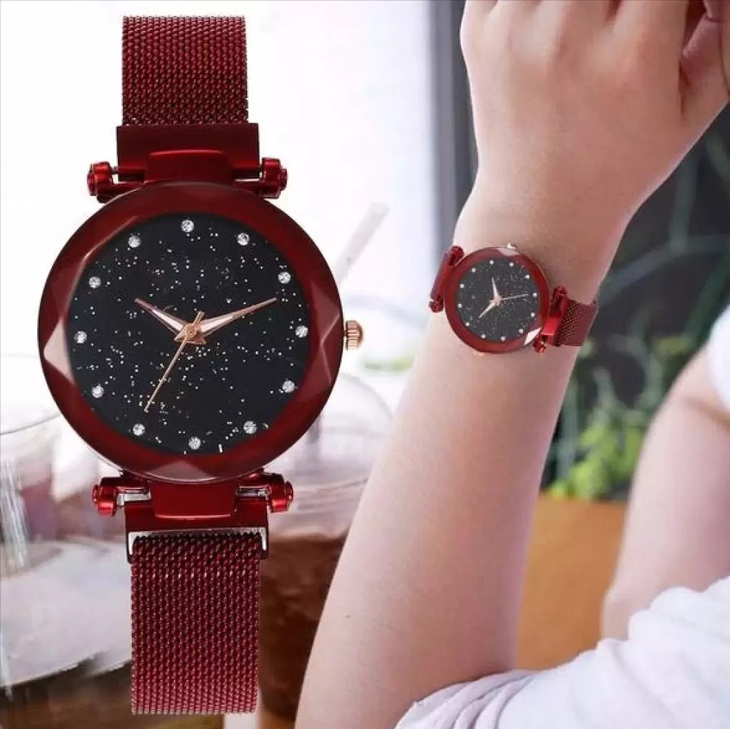 Red Star Sky Girls Fashion Magnet Stripe Elegent Watch - image 3