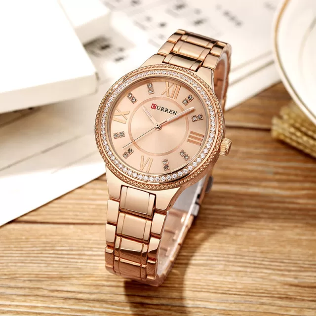 Curren Ladies Elegant Diamond Look Rose Gold Watch - image 1