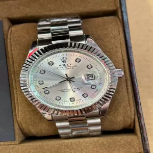 SILVER Mens Watch Luxury Quartz