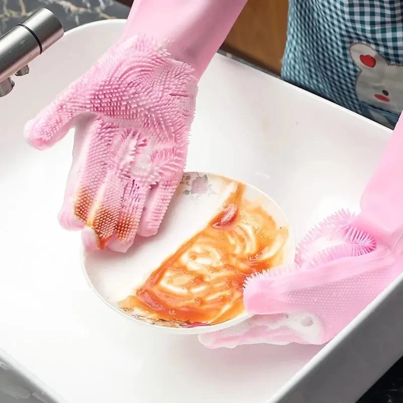 2 Glow Magic Silicone Rubber DishWashing Gloves - image 2