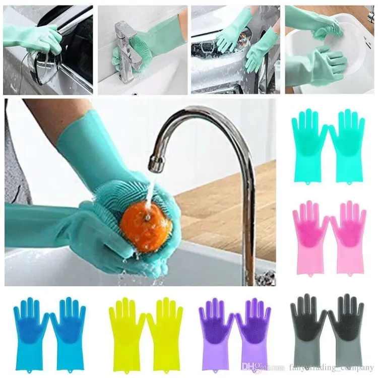 2 Glow Magic Silicone Rubber DishWashing Gloves - image 3
