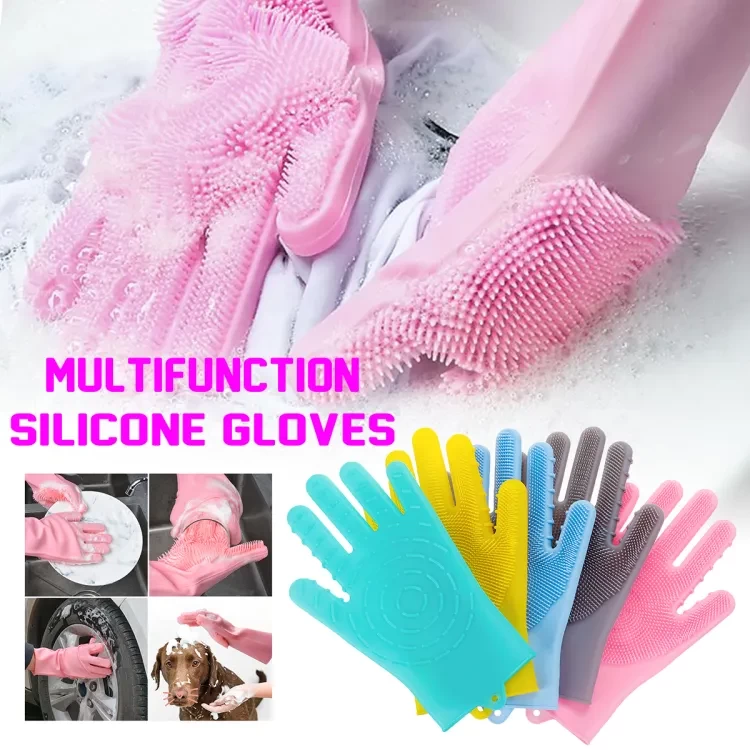 2 Glow Magic Silicone Rubber DishWashing Gloves - image 4