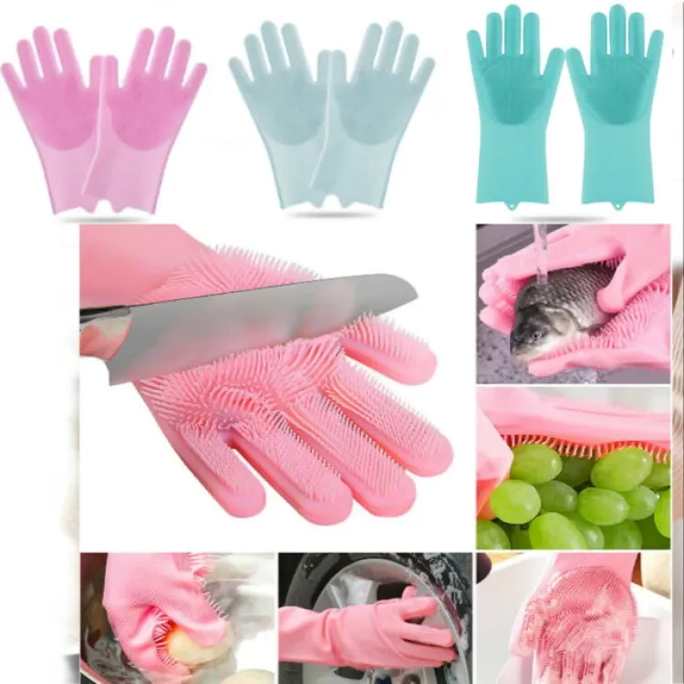 2 Glow Magic Silicone Rubber DishWashing Gloves - image 5