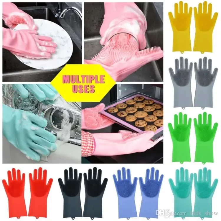 2 Glow Magic Silicone Rubber DishWashing Gloves - image 6