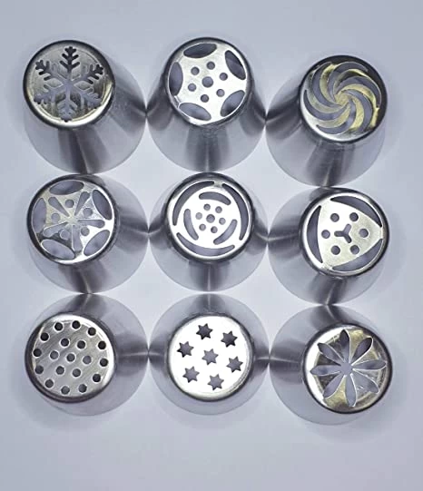 Russian Stainless Steel 9 Pcs Cake Nozzles Cake Icing - image 1