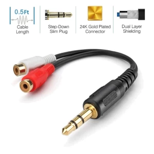 3.5 mm Stereo Male to 2 RCA Female Cable