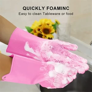 2 Glow Magic Silicone Rubber DishWashing Gloves