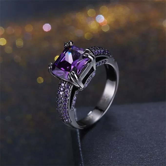 Luxury Black Gold Amethyst Sapphire Ring