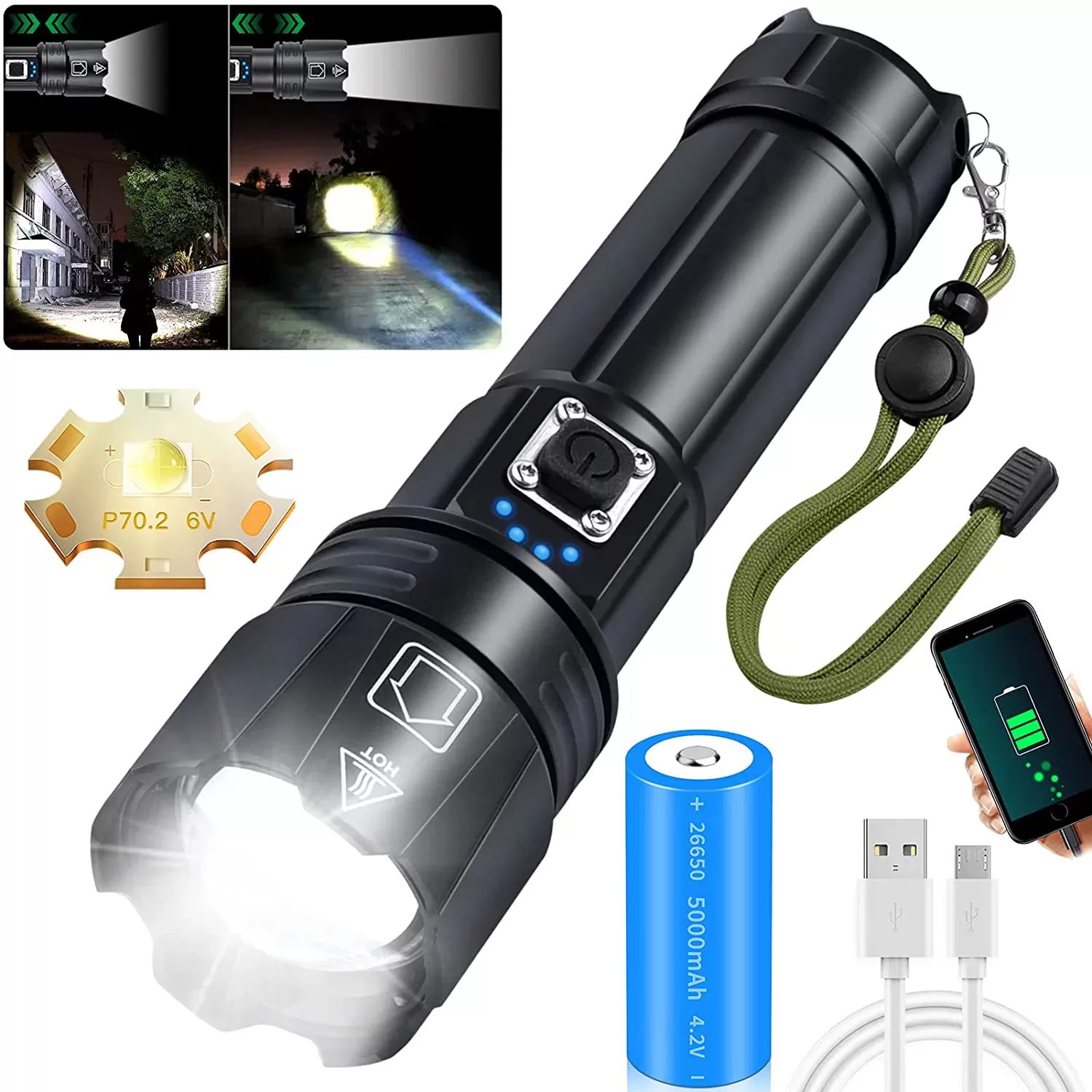 Generic F-P67 XHP70 Bright USB Charging Flashlight - image 4