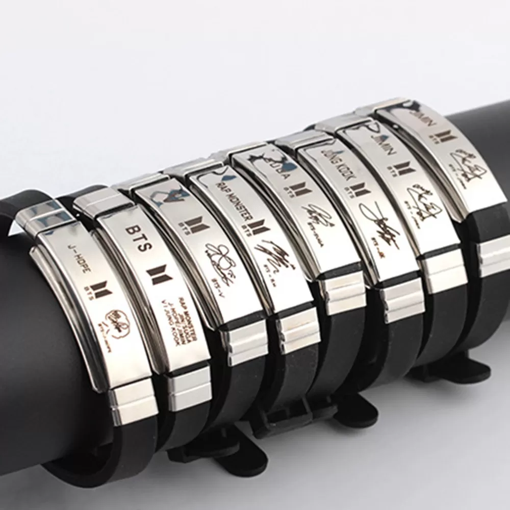 JIMIN South Korea Black Silicone Wristband Bangle Bracelet - image 2