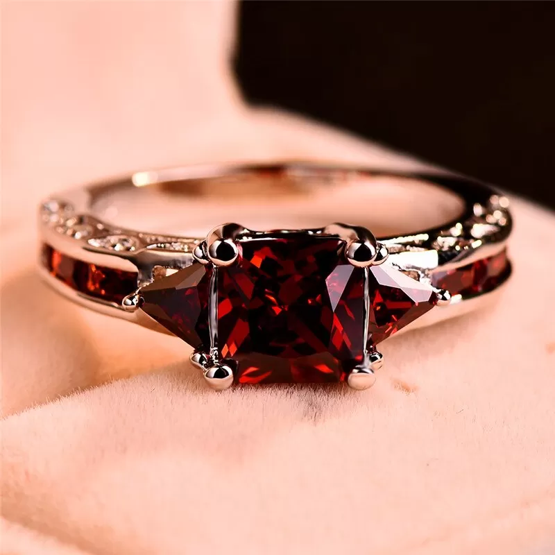 Luxury Natural Gem Red Square Stone Ring Silver Color Royal Design - image 2