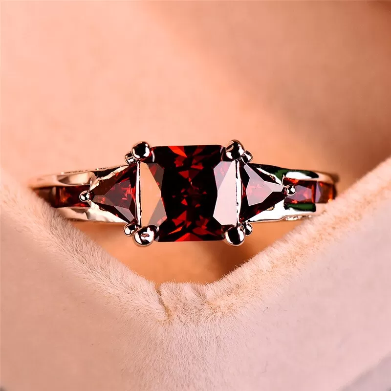 Luxury Natural Gem Red Square Stone Ring Silver Color Royal Design - image 4