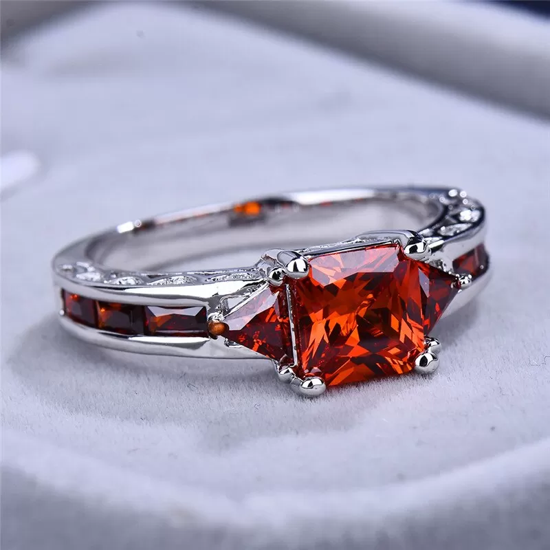 Luxury Natural Gem Red Square Stone Ring Silver Color Royal Design - image 5