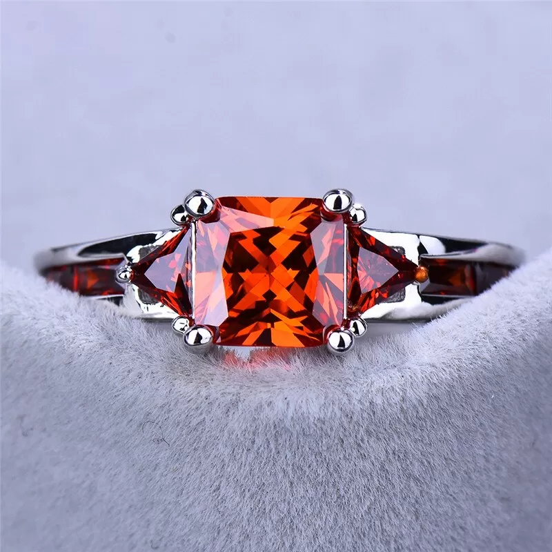Luxury Natural Gem Red Square Stone Ring Silver Color Royal Design - image 6