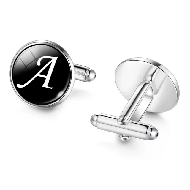 Generic Single Alphabet Cufflinks Silver/Black (P) - image 2