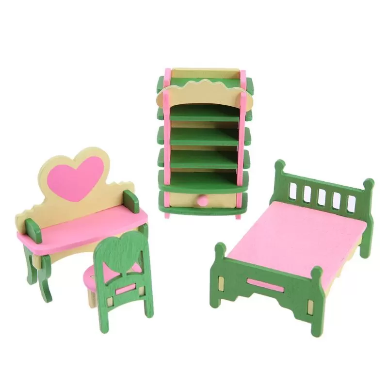 Generic Baby Wooden Dollhouse Furniture Full Set Cute Toy - image 2