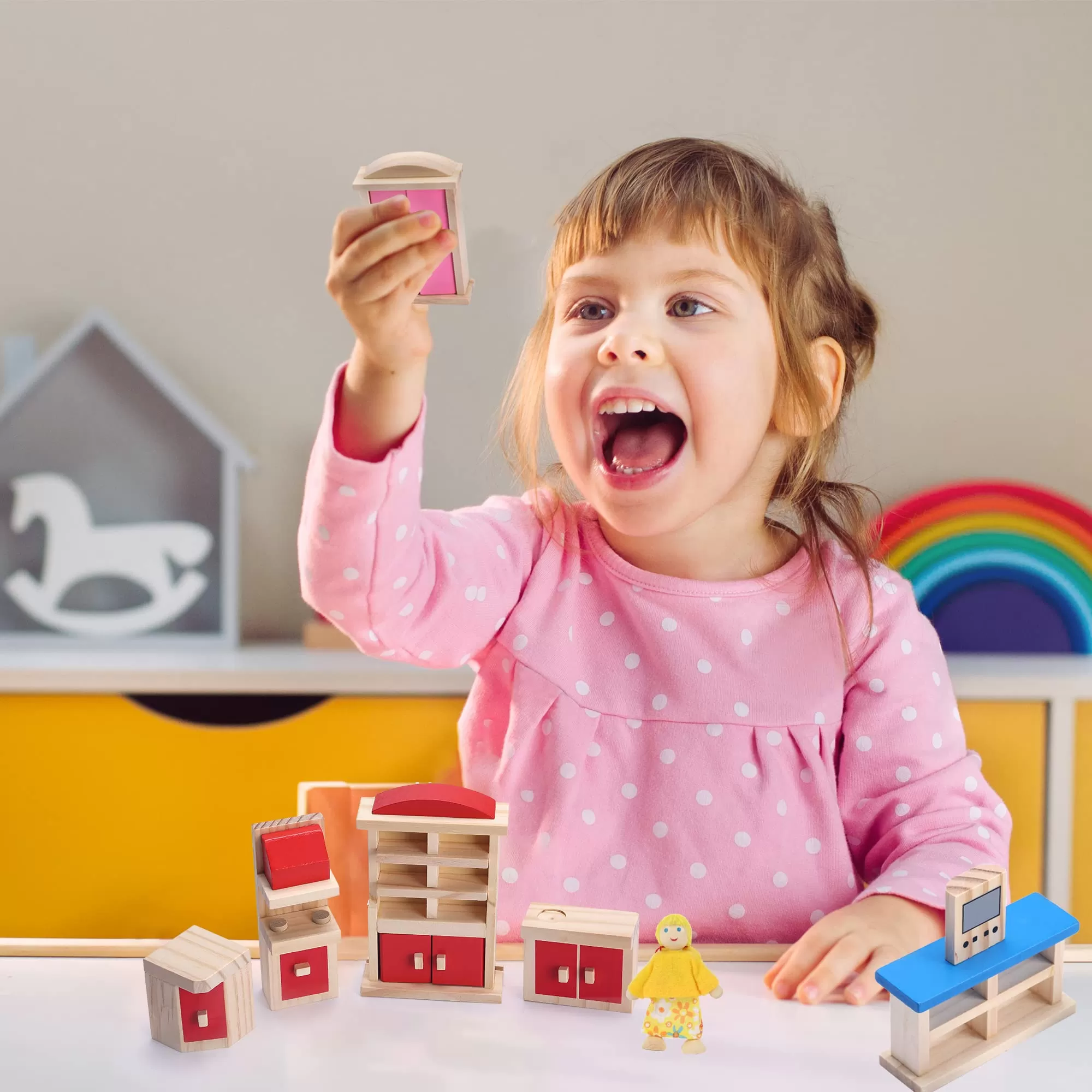 Generic Baby Wooden Dollhouse Furniture Full Set Cute Toy - image 4