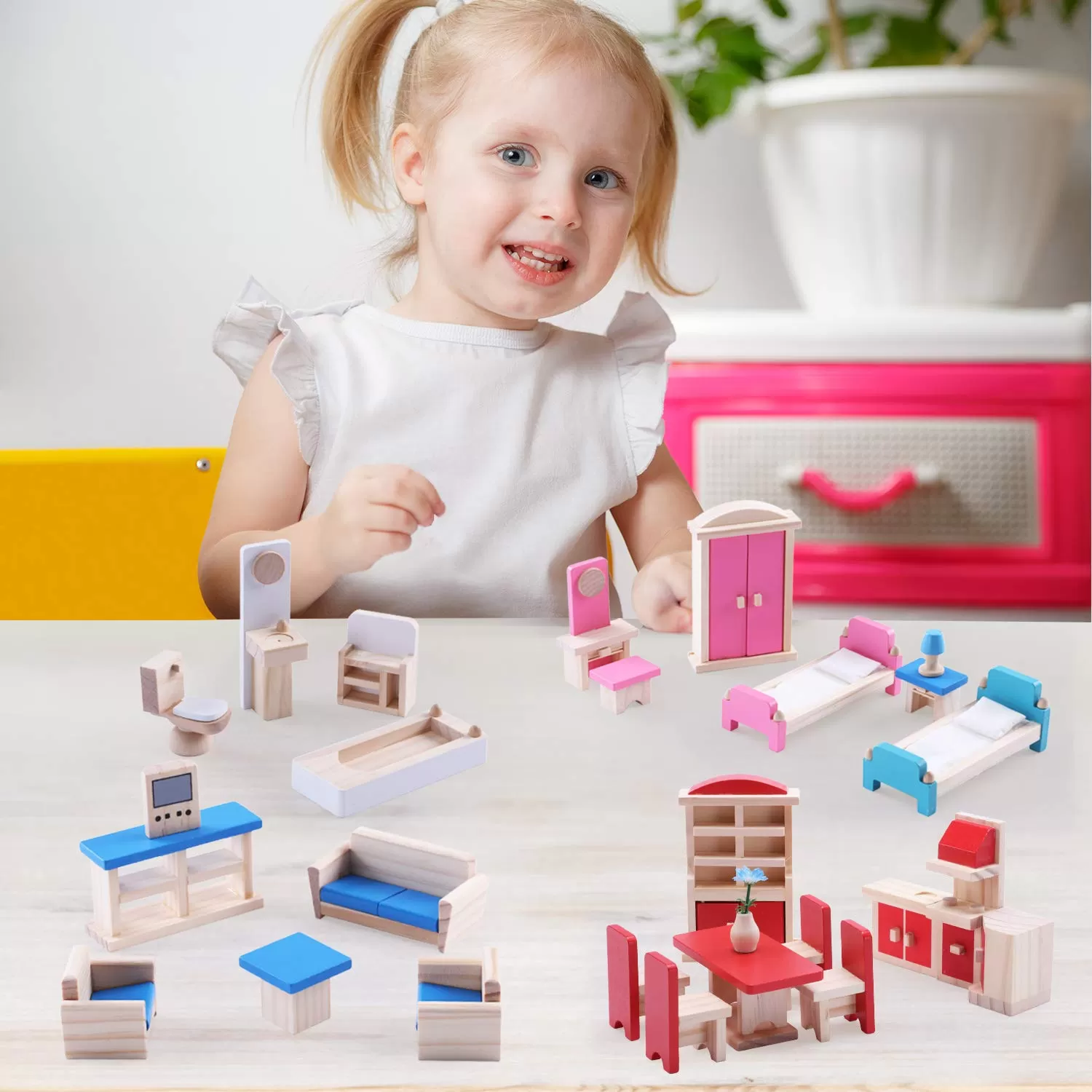 Generic Baby Wooden Dollhouse Furniture Full Set Cute Toy - image 5