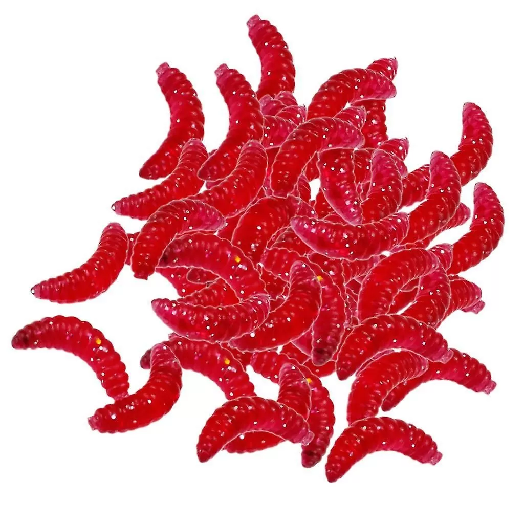 Generic 100Pcs Fishing Soft Grub Worm Maggots Lures Red