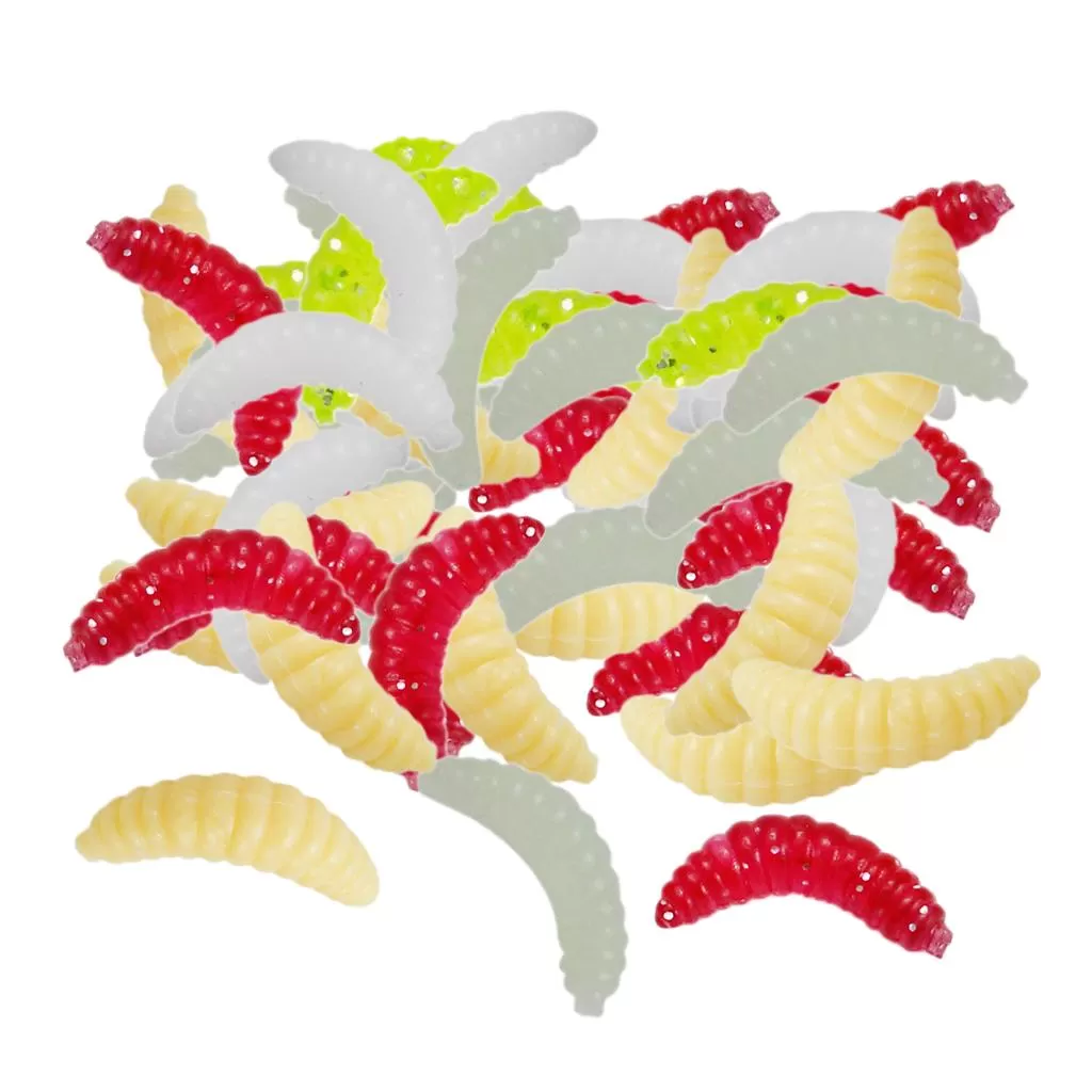 Generic 100Pcs Fishing Soft Grub Worm Maggots Lures Red - image 2