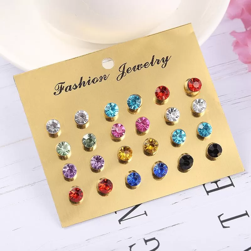 Generic Colorful Shiny Wedding Stud Earrings 12 Pair Set