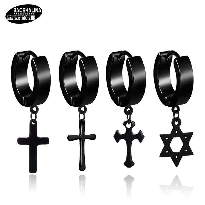 Punk Titanium Steel Cross Drop Earrings