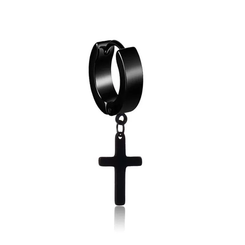 Punk Titanium Steel Cross Drop Earrings - image 2