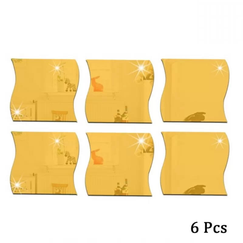 Generic 6pcs Wave Mirror Stickers 3D Adhesive