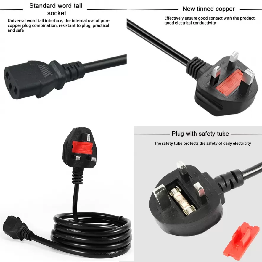 Generic AC Power Cable Square 3pin 13A 250V 1.5m Fused UK Type - image 3