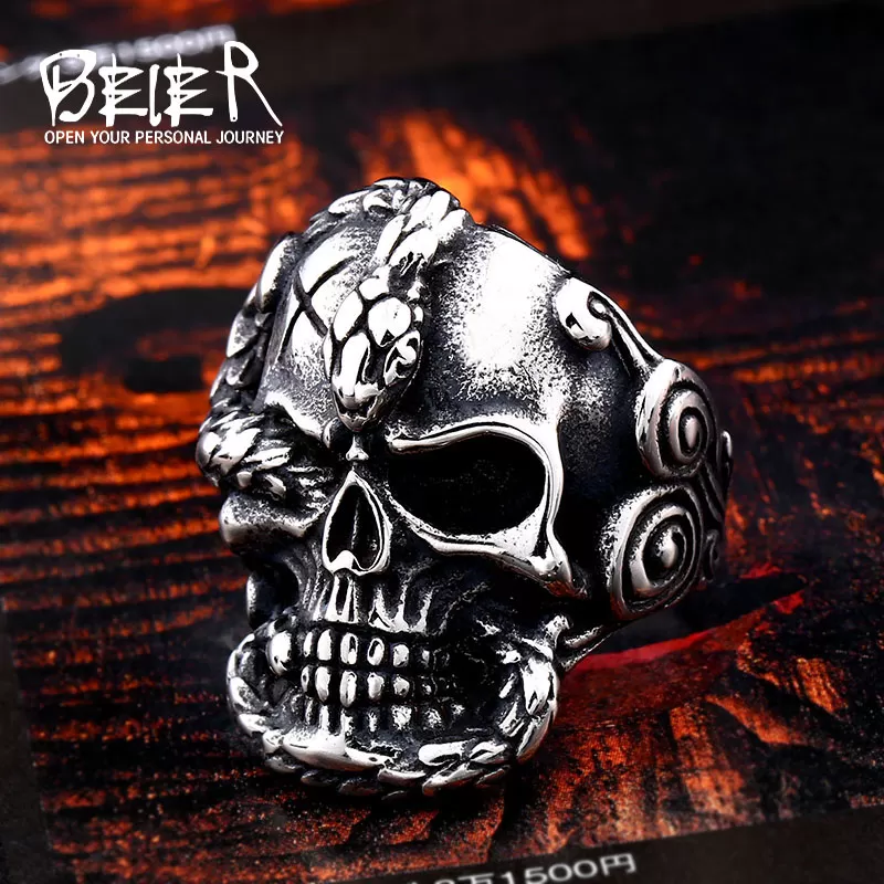 Devil Beier 316L Stainless Steel Skull Mens Rings Death Sna - image 2