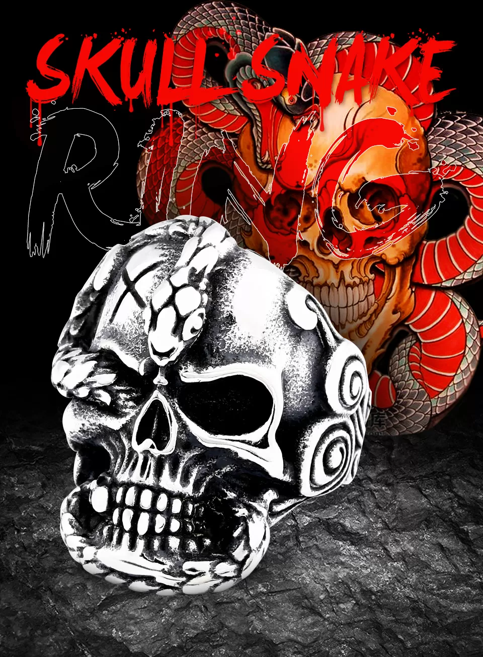 Devil Beier 316L Stainless Steel Skull Mens Rings Death Sna - image 3