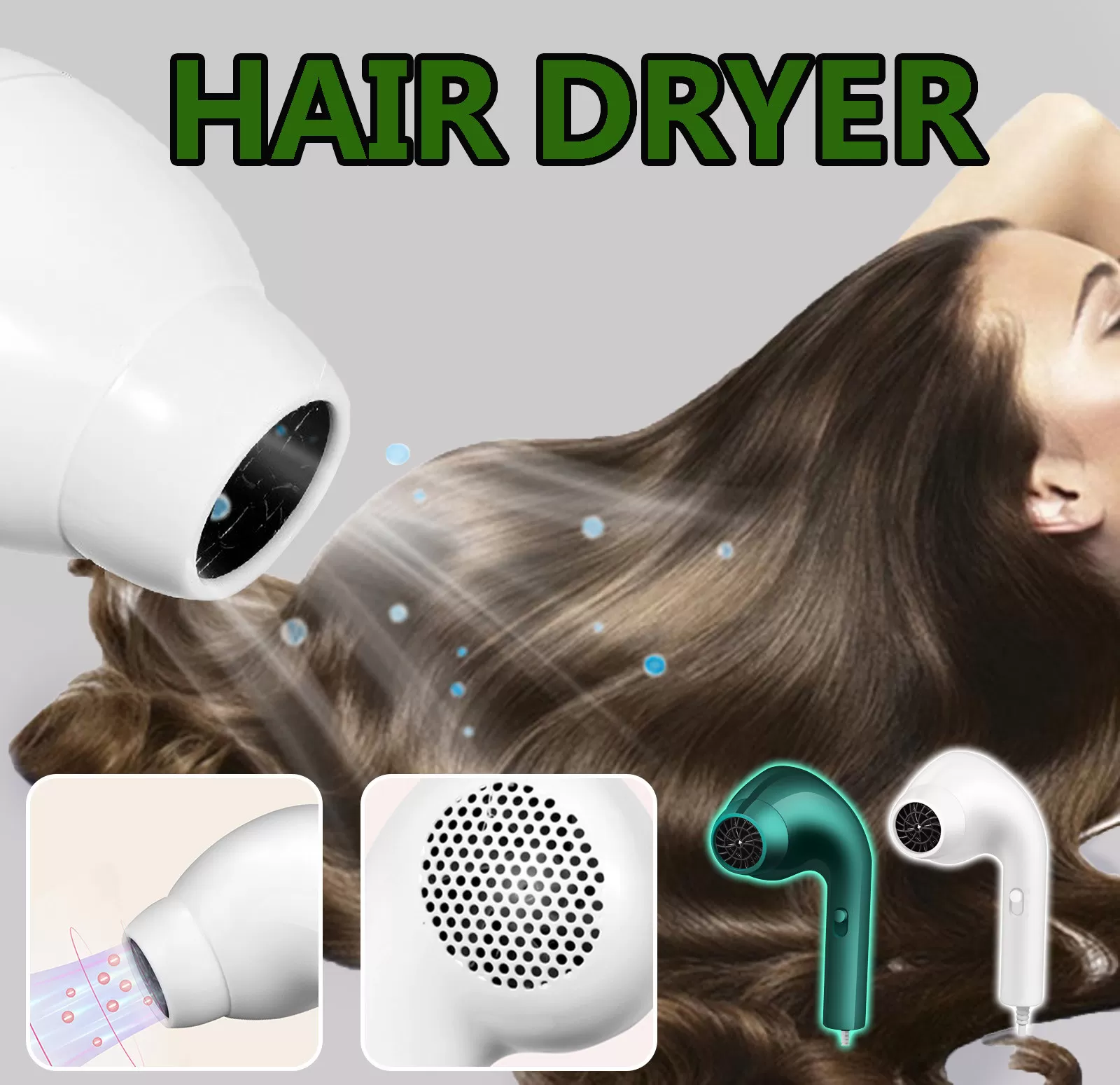 EarBuds Electric Hair Dryer Hot/Cold Wind