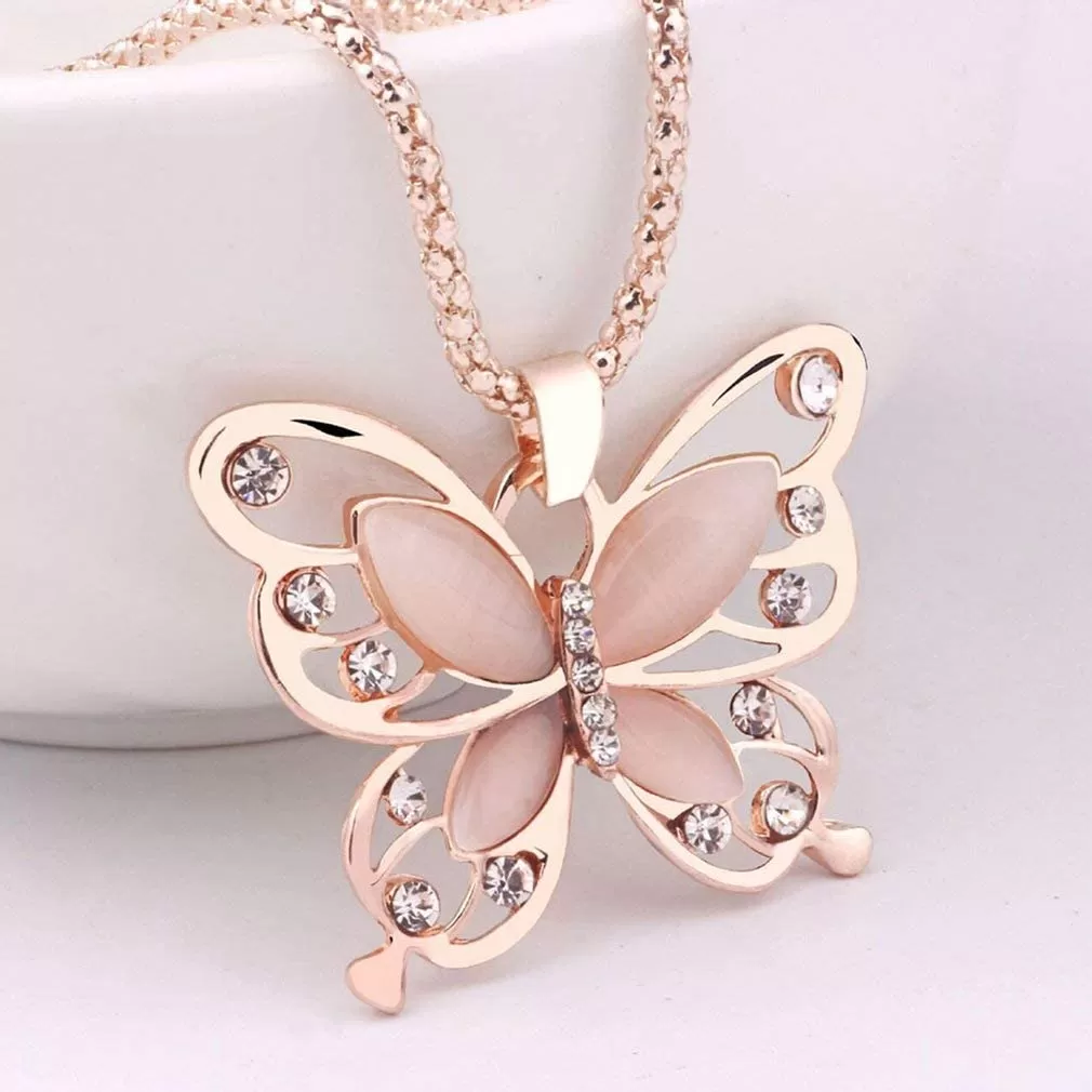 Generic Lady Rose Gold Opal Butterfly Pendant Necklace - image 2