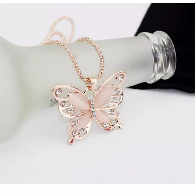 Generic Lady Rose Gold Opal Butterfly Pendant Necklace - image 3
