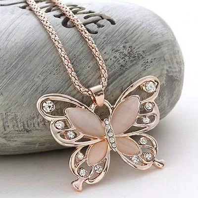 Generic Lady Rose Gold Opal Butterfly Pendant Necklace - image 4