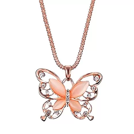 Generic Lady Rose Gold Opal Butterfly Pendant Necklace - image 5