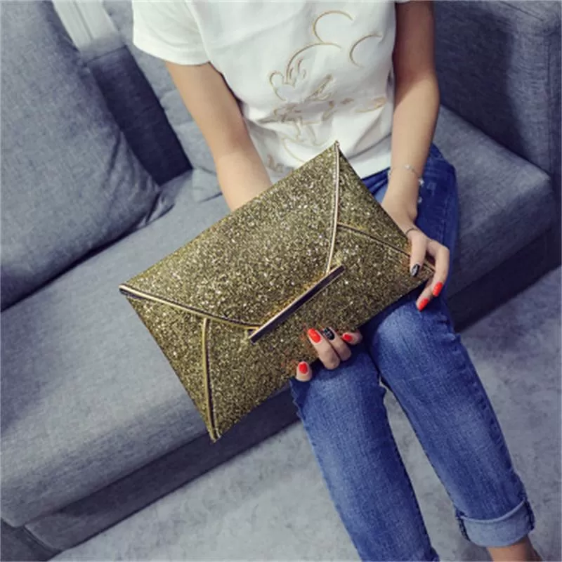Korean Design Sequins Envelope Bag Luxury Gold Color - image 8