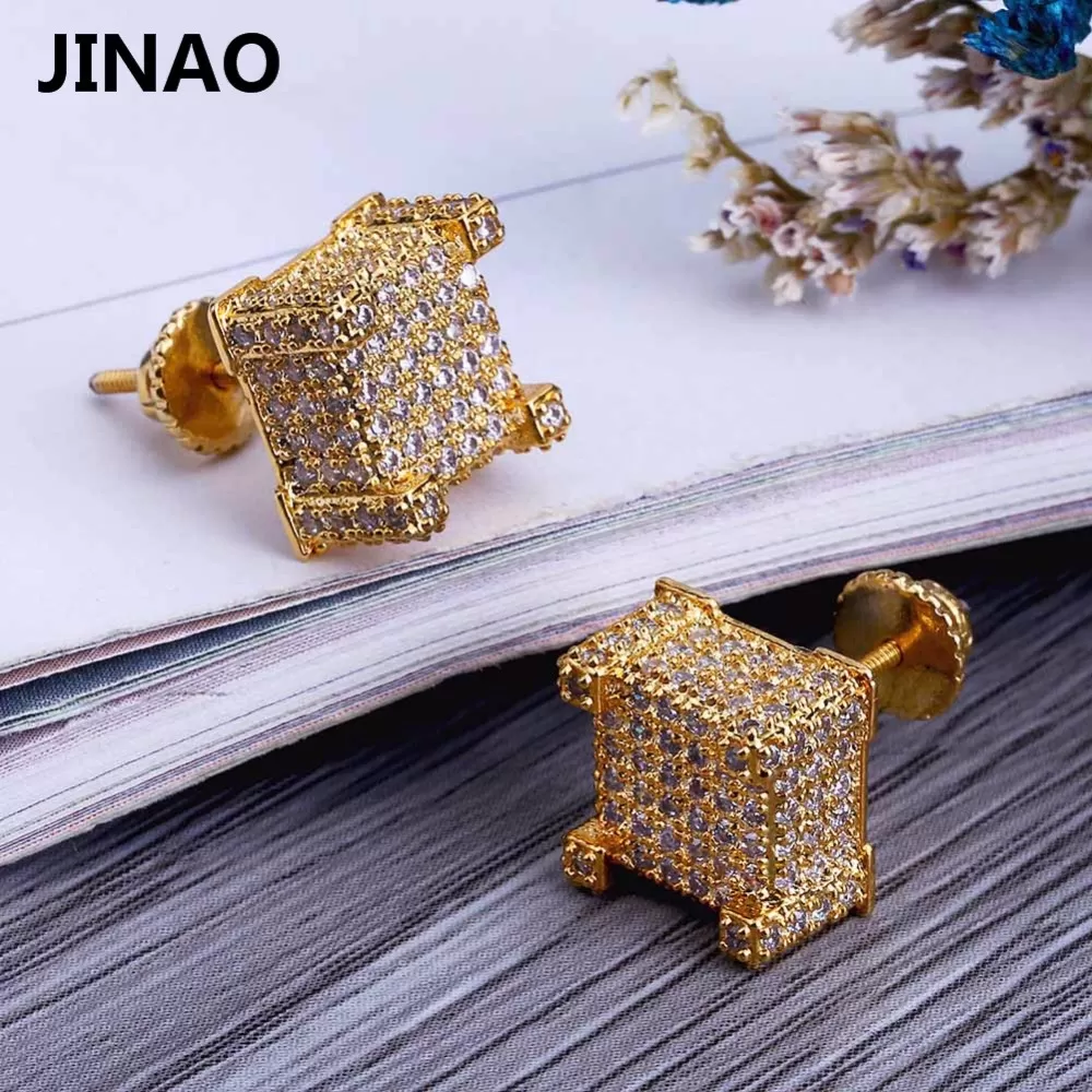 JINAO 18K Gold New Fashion Iced Out Bling Stud Earrings
