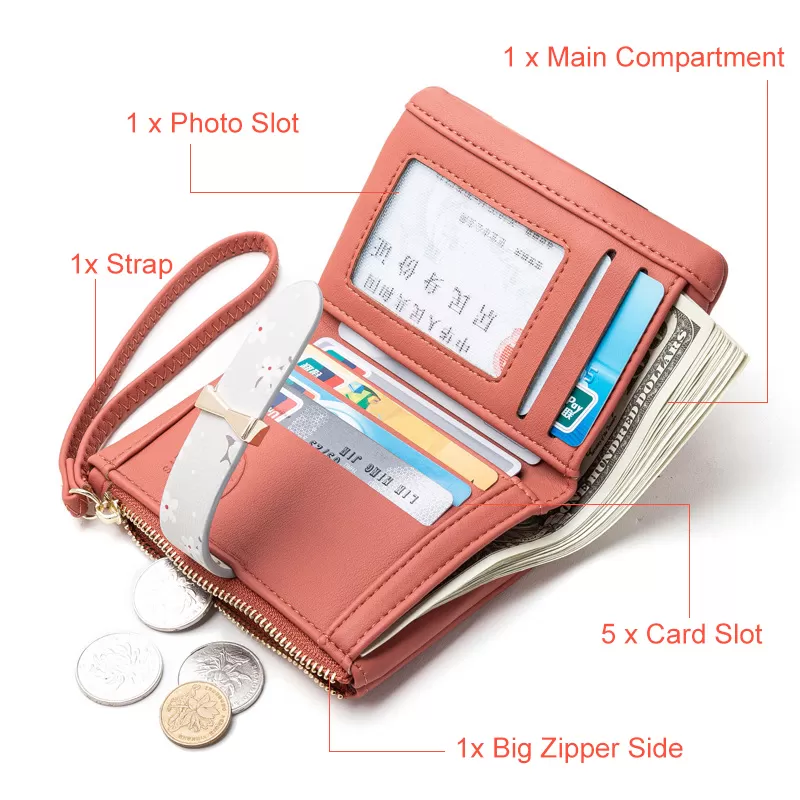 Korean Woman Travel Wallet Beige Leather Purse - image 2