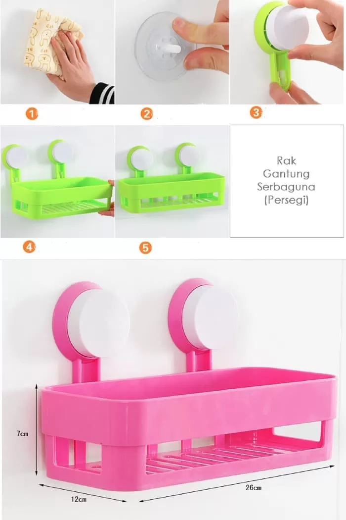 Generic Bathroom Shelf Rectangle Pink Storage Wall Holder - image 4