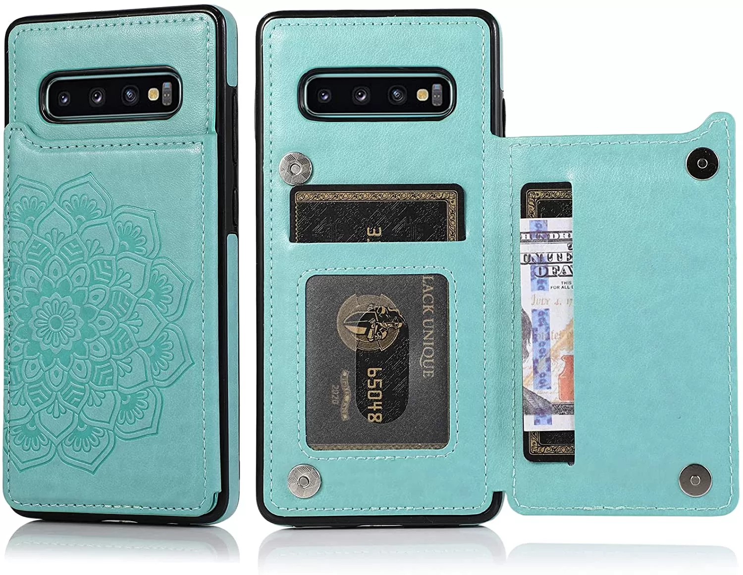 Samsung S10 Plus Light Blue Leather Wallet Flip Cover - image 3