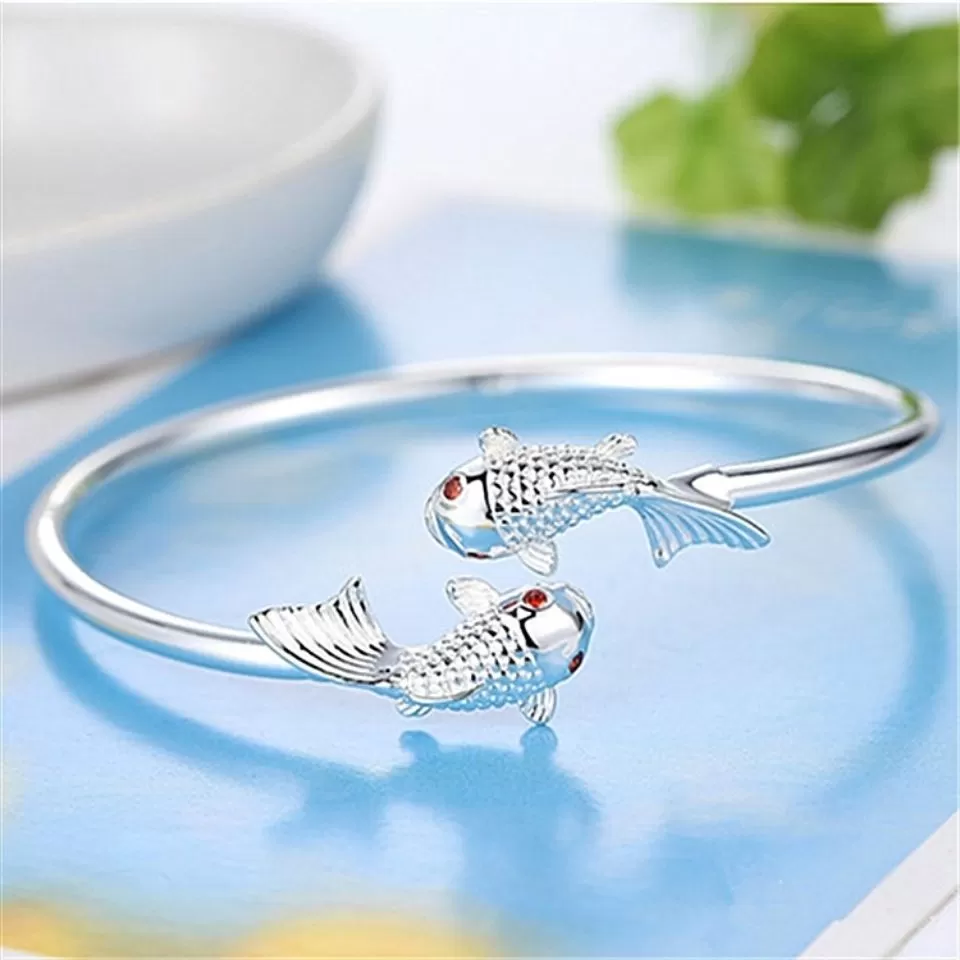 Luxury Carp Dragon 925 Sterling Silver Cuff Bracelet - image 2