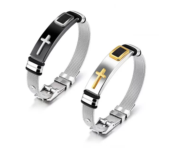 Generic Luxury Gold Black Classic Cross Bracelet Men - image 2