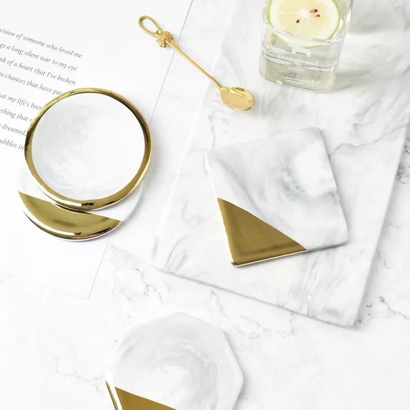 Generic Square Patten Modern Marble Coaster Gold Color - image 7